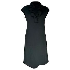 Céline Abito midi Celine con scollo arricciato in lana nera Nero
