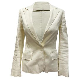 Lanvin Single-Breasted Blazer in White Linen White Cream