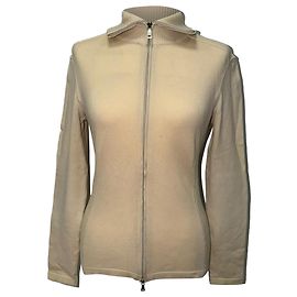 Suéter con cremallera Prada con parches en los codos de lana beige Beige