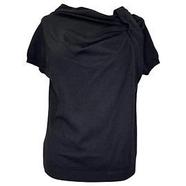 Moschino Kurzarm-Pullover aus schwarzer Wolle Schwarz