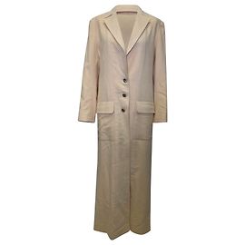 Chanel Single Breasted Long Coat in Cream Wool White Cream