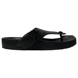 Loewe Ease Embellished Thong Slippers in Black Lamb Leather Black