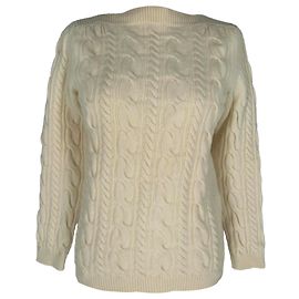 Max Mara Strickpullover mit U-Boot-Ausschnitt aus cremefarbener Wolle Weiß Roh