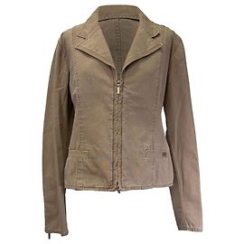 Giacca in denim Chanel con zip in cotone marrone Marrone Rosso