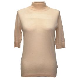 Joseph Kurzarm-Rollkragenpullover aus Pfirsichfarbenem Kaschmir Pink Angeln