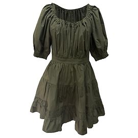 Vestido curto com mangas bufantes e camadas Ulla Johnson em algodão oliva Verde Verde oliva