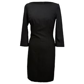 Joseph Midi-Kleid mit Boot-Ausschnitt aus schwarzer Wolle Schwarz