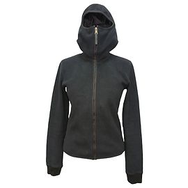 Prada Zip-Up Hooded Fleece Jacket in Black Polyester Black