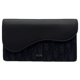 Christian Dior Oblique Jacquard Calfskin Long Wallet Black