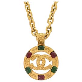 Collier Chanel Vintage Coco Mark Gripoix Metal Doré