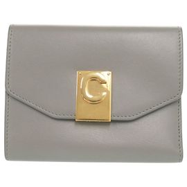 Céline Celine Gray Tri-Fold Leather Wallet Brown