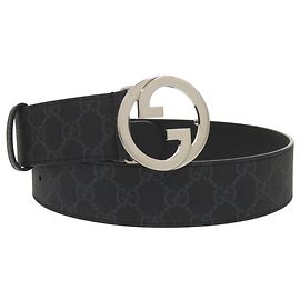 Cinto Gucci em lona Interlocking G preta Preto Prata