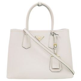 Prada 2-Way Saffiano Triangle Handbag Red Cream