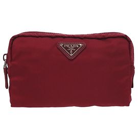 Pochette cosmétique rouge avec logo Triangle Prada 1N0021 Rouge