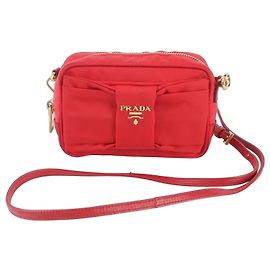 Mini bolso de hombro 2-way de nylon Tessuto con motivo de cinta Prada Roja