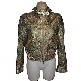 Hogan Gold Laminated Leather Jacket Golden