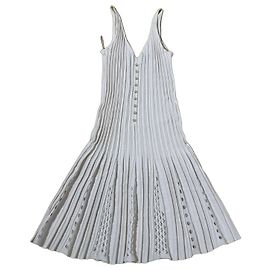 Chanel weißes Strickkleid mit Perlenknöpfen Weiß
