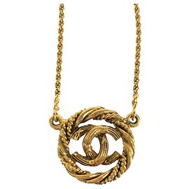 Collier en métal doré Chanel Vintage Coco Mark Doré