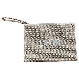 Dior Clutch aus Bast mit Logo Beige