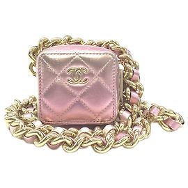 CHANEL Matelassé Punk Cube Chain Mini Shoulder Bag Argenté Rose