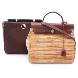 Hermès Bolsa 2-Way Hermes Herbag PM Marrom Multicor