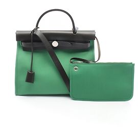 Hermès Hermes Herbag Zip PM 2-Way Handbag Black Green