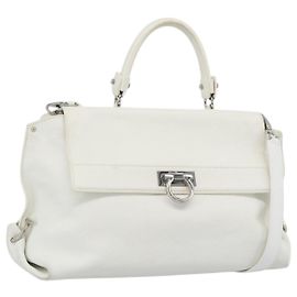 Bolsa Salvatore Ferragamo Gancini de couro 2way Ouro Branco Auth ka5027 Branco Dourado