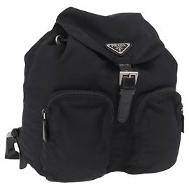 Rucksack PRADA Nylon Schwarz Silber Auth 188482 Schwarz Silber