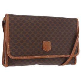 Céline CELINE Macadam Canvas Shoulder Bag PVC Leather Brown Gold Auth BA13670 Brown Golden