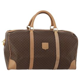 Céline Bolsa Boston CELINE em Canvas Macadam PVC Couro Marrom Ouro Auth 189325 Marrom Dourado