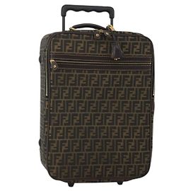 FENDI Carry Case Zucca Canvas Black Brown Auth ep15049A Brown Black