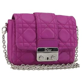 Bolsa de Ombro Christian Dior Chain Cannage em Pele de Cordeiro Roxa Auth 189118A Prata Roxo