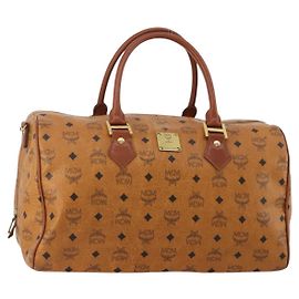 Bolsa Boston MCM Vicetos em couro marrom ouro Auth 189352 Marrom Dourado