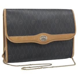 Borsa a tracolla con catena Christian Dior Honeycomb Canvas PVC Nero Oro Auth 189935 Nero D'oro