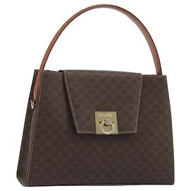 Céline Bolsa CELINE Macadam Canvas PVC Couro Marrom Ouro Auth 189671 Marrom Dourado