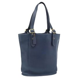 Sac cabas Coach en cuir bleu et or Auth 188592 Bleu Doré