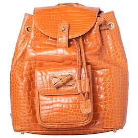 Mini mochila Gucci em couro e bambu marrom Laranja