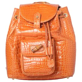 Gucci Brown Bamboo Leather Mini Backpack Orange