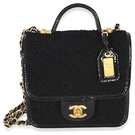 Borsa Chanel Black Tweed Patent School Memory Mini Top Handle Flap Bag Nero