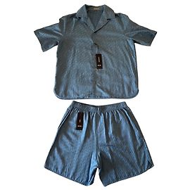 Completo camicia e pantaloncini in seta Dior Oblique Bleu Blu
