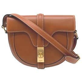 Céline Bolsa de ombro Celine 16-Case Besace Small em couro de bezerro Tan Marrom