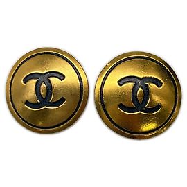 Orecchini a clip tondi Chanel Coco Mark Nero D'oro
