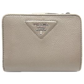 Prada Calf Leather Bi-Fold Wallet Grey