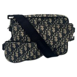Sac Saddle en jacquard Oblique Christian Dior Beige Bleu Marine