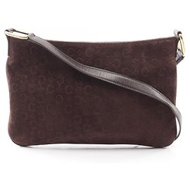 Céline Celine C Blazon Brown Suede Leather Shoulder Bag Brown