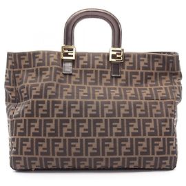 Borsa Fendi Zucca marrone e nera in pelle e tela Marrone Nero