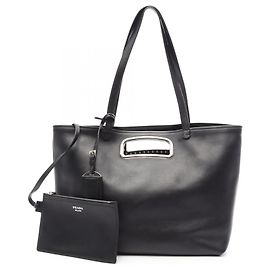 Prada Black Leather 2-Way Tote Bag Black