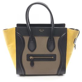 Céline Celine Luggage Micro Shopper Tote Bag Braun Schwarz Gelb