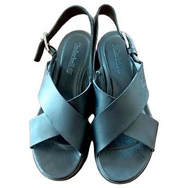 Timberland Black Leather Crossover Strap Sandals Black