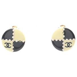 Orecchini a clip Chanel Coco Mark Nero Bianco D'oro